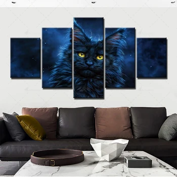 Модулни HD-щампи, снимки на котки, картини с животни, украса за дома, платно, плакат, монтиране на произведение на изкуството, 5 панели за рамка хол
