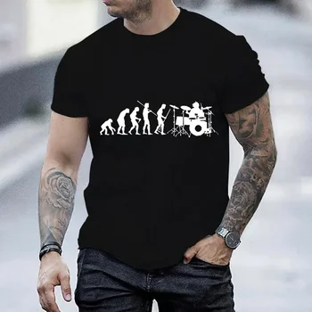Мъжка тениска с графичен принтом Барабанистът Evolution, лятна тениска, ежедневни тениски, мъжки блузи, градинска дрехи, широки дрехи с къс ръкав