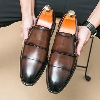 Мъжки бизнес облекло Кожени Мъжки обувки Есен Зима за почивка Мека Дишаща подметка Невидима повдигнати устойчива на плъзгане