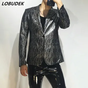 Мъжки блейзър с лазерен блясък от сребро голям размер, палта водещ на нощен клуб, фризьорски салон, панорамен костюм на певицата