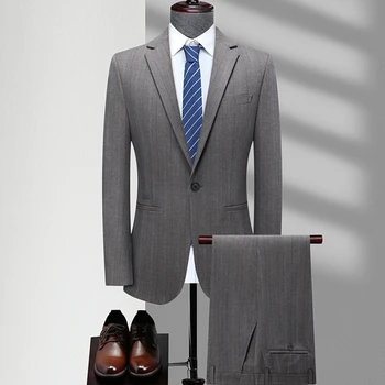 Мъжки костюм голям размер, сака + панталони от 2 теми/Бизнес модерен офис рокля/Оборудвана Висококачествен комплект на сватбена рокля за булката 4xl