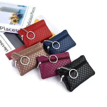 Нов женски мини чантата си в ретро стил, клетчатая проста малка чанта за карти, преносим однотонная чанта за монети, чанта за майките, мека