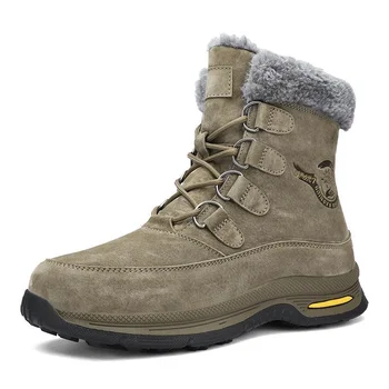 Нови топли плюшени мъжки зимни обувки, ежедневни мъжки обувки от естествена кожа и непромокаеми зимни обувки, мини ботильоны, Армейските работни обувки