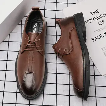 Обувки, костюм Мъжки Черна Модни обувки в бизнес стил, Мъжки Ежедневни обувки Кожени обувки, Мъжки Обувки Martin е Британски Мъжки обувки за Сватба Sho