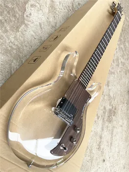 Отличен 6-електрическа китара низ от прозрачен плексиглас с кристали и защита от палисандрово дърво, закрит звукосниматель, безплатна доставка
