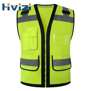 Отразяваща жилетка за сигурност, гарантиращи висока видимост за нощна работа, Жълта жилетка без ръкави, строителна работно облекло с цип и джобове За възрастни