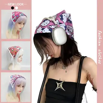 Превръзка на главата Kawaii Hello Kitty Аниме Sanrio Y2K Street Girls Субкультурная мода, Сладък готин шал с допамином, превръзка от неопрен за коса, за подарък на приятел