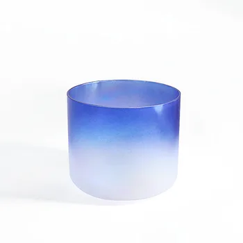 Прозрачна матирана градиентно-синя кварцевая поющая купа за звукова медитация, Лековита Поющая купата