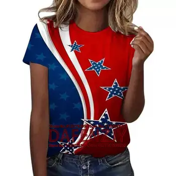 Ретро Ден на Независимостта, Флаг Америка, тениски с 3D Принтом, Женски Сладки Ежедневни Ризи в стил Хип-Хоп, Дишаща Тениска За момичета с къси ръкави