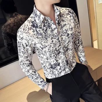 Риза с дълъг ръкав в ретро стил с 3D принтом 2023 Хавайски приталенная риза с принтом Корейската версия Красива висококачествена мъжка риза Мода