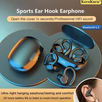 Слушалки, Bluetooth TWS Спортен ухото на куката HI FI Стерео бас Безжични слушалки Bluetooth 5.3 с микрофон Водоустойчиви слушалки