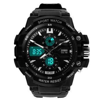 Спортен часовник с двоен механизъм, мъжки Електронни цифрови аналогови Противоударные силиконови часовници, водоустойчиви часовници за мъже SKMEI