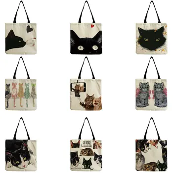 Чанта за пазаруване с домашни любимци, с голям капацитет, забавни котка, пътни чанти за жени, скъпа дългогодишна сгъваема дамска чанта за почивка с принтом