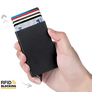 Чантата EZONE, държач за карти, джоб за карти от алуминиева сплав, защита от кражба на кредитна идентификационната карта с радиочестотна идентификация-заключване за защита от кражба за бизнесмен