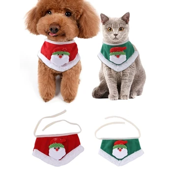 Шал с триъгълници за домашни любимци Зелен/Червен цвят, Нашийник за котки, Шал за кучета, Коледни Кърпи за слюнката